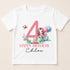 A white t-shirt with a birthday theme, featuring a mermaid character and balloons.