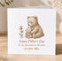 A greeting card with an illustration of two bears, one larger and one smaller, sitting together and holding a flower. The card has a message that reads "Happy Mother's Day To my wonderful mummy Love from Albie".