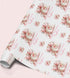 Personalised birthday wrapping paper featuring a pink gift box with floral ribbon, custom name and elegant flowers for birthday gifts.