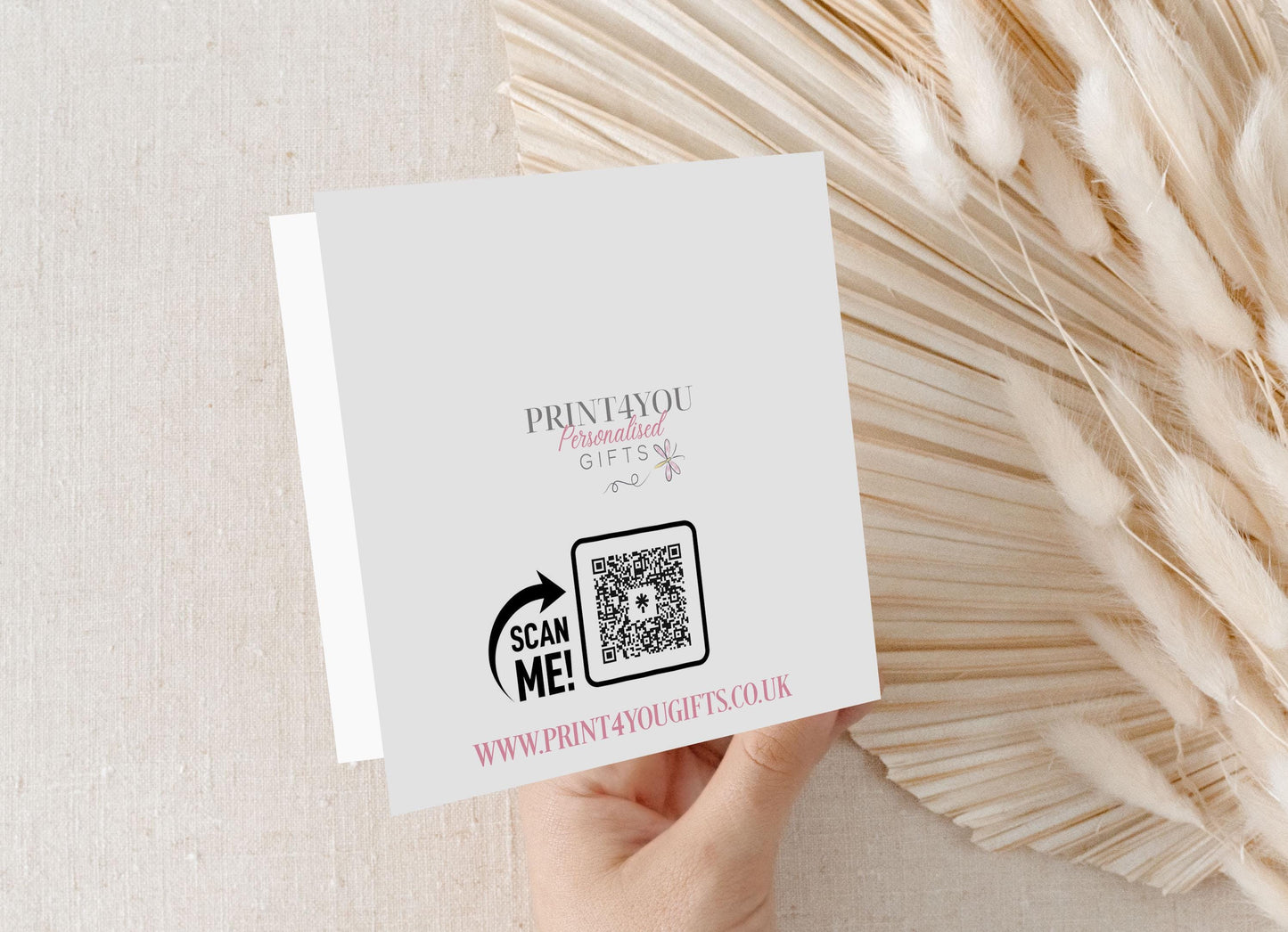 Personalised princess first birthday card, 6x6 inch white square greeting card, close-up front view