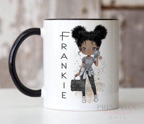 Personalised Gift Mug – Custom Ceramic Mug With Black Trim – Fashion Girls Design