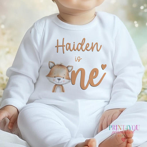 Personalised Fox First Birthday Outfit - Baby Vest Sleepsuit T-Shirt or Bib