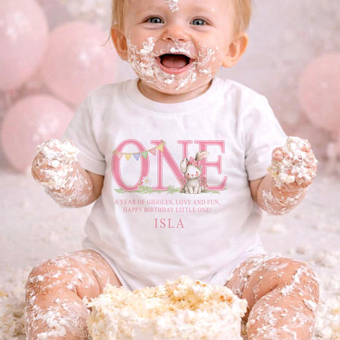 First Birthday Outfit - Personalised Baby Vest Bodysuit | Bunny Birthday Shirt