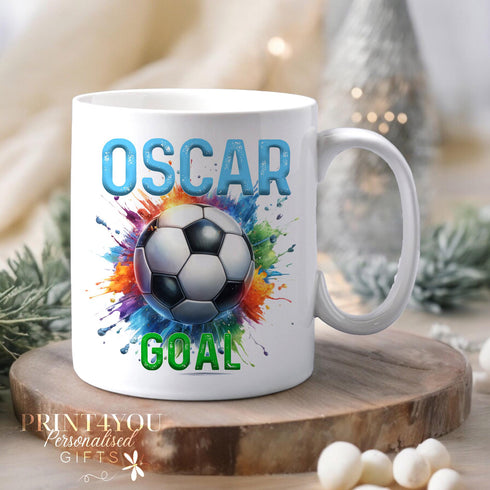 Personalised Football Mug for Boys with Blue Handle - Ideal Gift for Young Football Fans