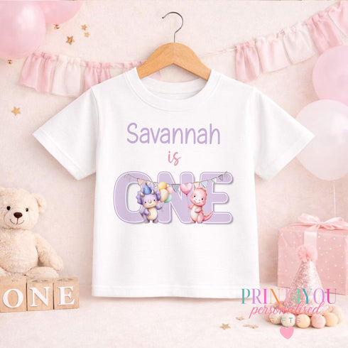 Personalised 1st Birthday Outfit – Purple Dinosaur Cake Smash Baby Girl Top