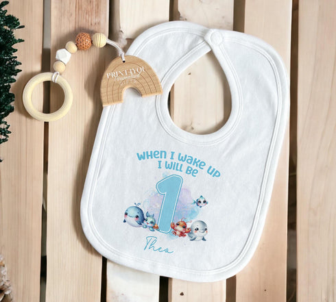 Under the Sea Blue: Personalised 'When I Wake Up I Will Be One' Sleepsuit & Vest - 1st Birthday Outfit