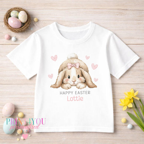 Personalised Easter Bunny Shirt – Soft Cotton Tee with Laying Rabbit Design & Name