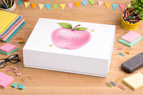 Personalised Teacher Gift Box – Apple Thank You Design – Keepsake & Memory Storage - Medium 16x20x8 cm Centimeters