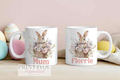 Personalised gift mug, , Gorgeous Bunny Rabbit and Flowers, Easter Gift Ideas, Mothers Day Mug, Mothers Day Gift Ideas, Mums Birthday