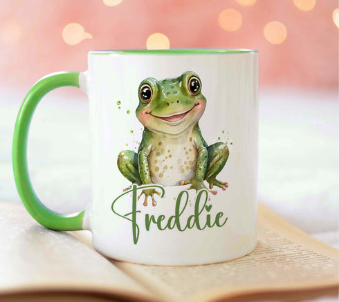 Light green trim mug children's personalised mug (full size), Green Frog