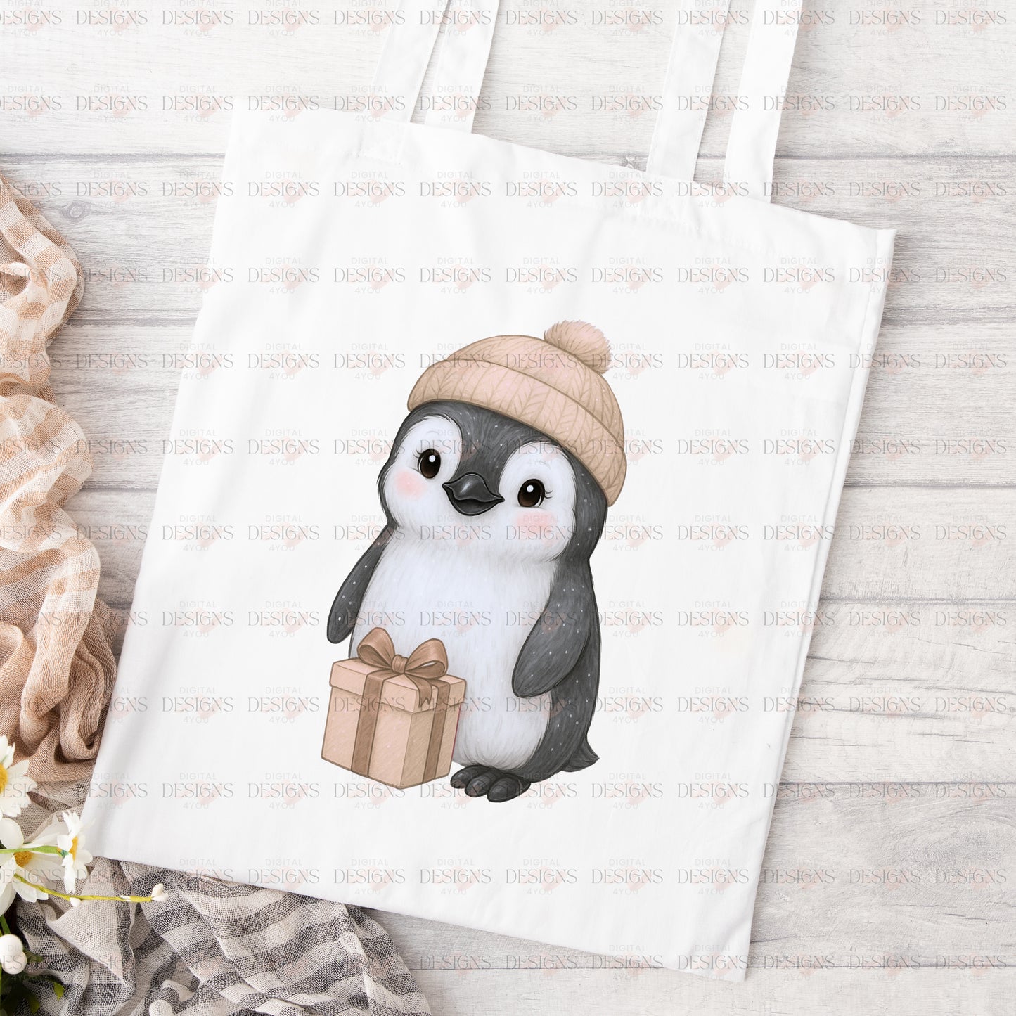 Green Gold Penguin PNG – Exclusive Holiday Design – Christmas Gift Penguins Clipart Set