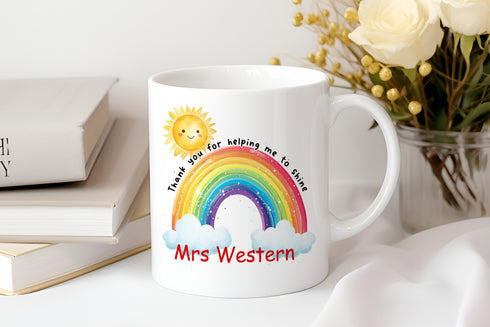 Personalised Thank You For Helping me to Shine Rainbow Teacher mug