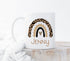 Boho Brown Leopard Print Rainbow , Personalised White mug