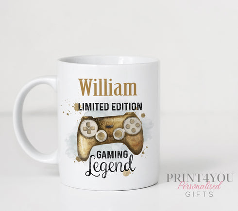 Personalised White Gaming Mug with Gold Controller Design