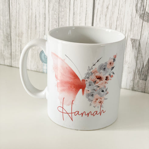 Blush Floral Butterfly Personalised Gift White Mug