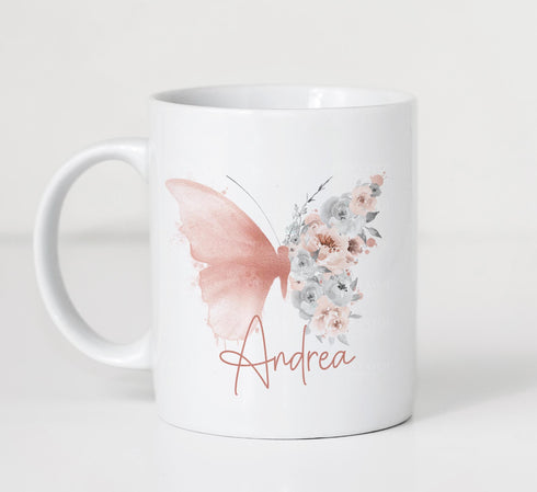Blush Floral Butterfly Personalised Gift White Mug