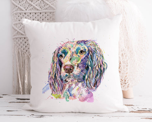 Springer Spaniel Personaslied Gift Cushion - splash art dog pillow
