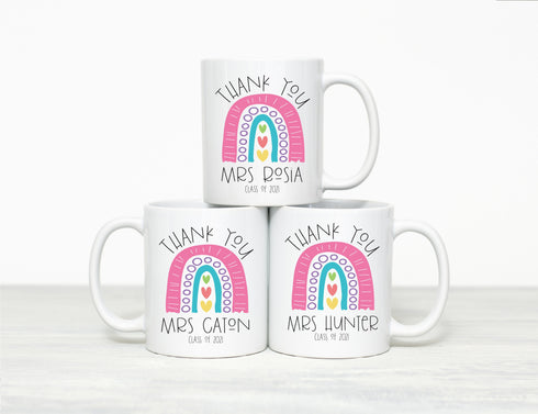 Thank You Teacher End Of Term Pink Rainbow Personalised Gift Mug | Senco | Childminder leaving gift