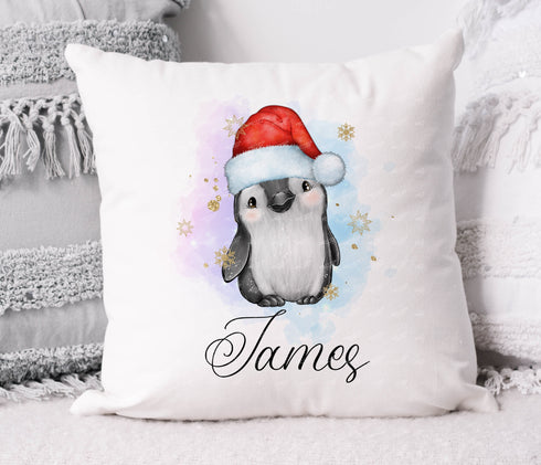 Gold Stars Christmas Penguin personalised Name | Gift for Girls | Pillow Gift