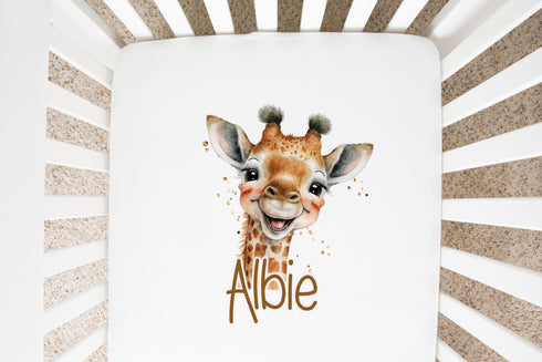 Safari Giraffe Head Cot sheet , 100% Cotton, Cot Bed, Personalised Cot Sheet, Moses crib basket Nursery décor, Babies Bedding