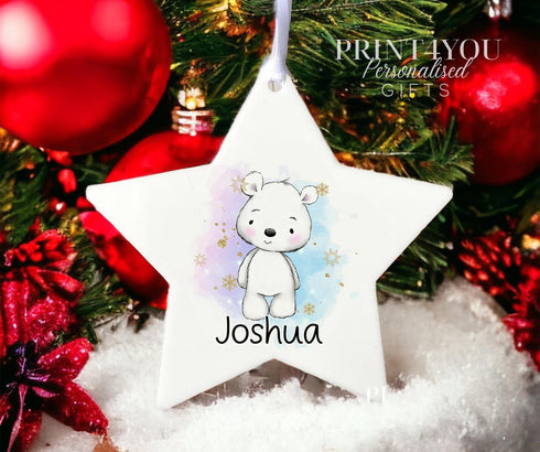 Personalised Christmas Decoration star white acrylic - Polar Bear