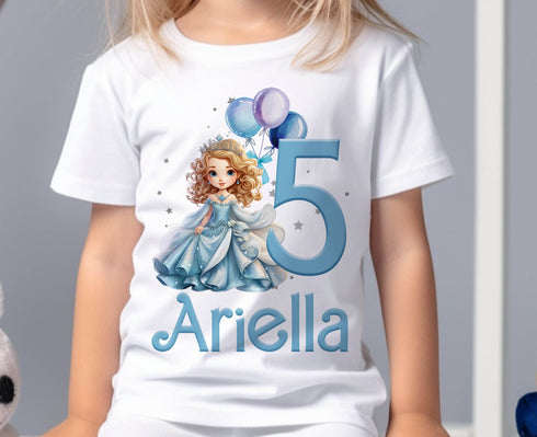 Personalised Princess Birthday T-Shirt - Customizable Cotton White Top for Any Age and Number