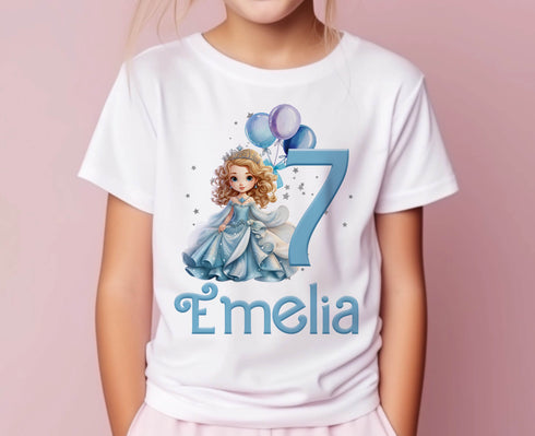 Personalised Princess Birthday T-Shirt - Customizable Cotton White Top for Any Age and Number