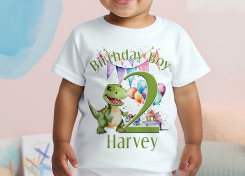 Personalised T-rex Dinosaur Birthday T-Shirt ANY AGE - Cotton White Top, Any Age, Dino Trex Party Top