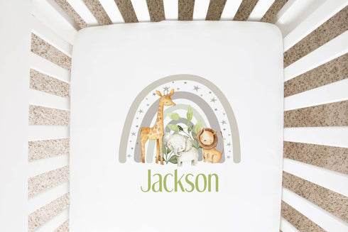 Safari Animals Cot sheet , 100% Cotton, Cot Bed, Personalised Cot Sheet, Moses crib basket Nursery décor, Babies Bedding