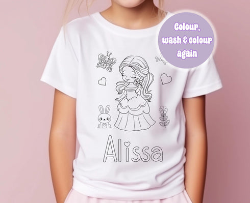Personalised Princess Colour In activity Kids T-shirt - with washable pens