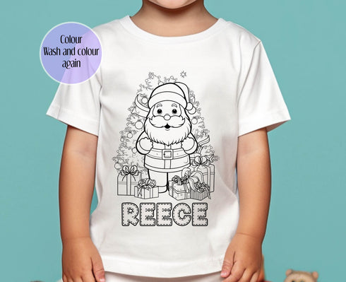 Personalised Santa Christmas Father Christmas Colour In activity Kids T-shirt, stocking fillers, Christmas Eve Box, Gift from Elf