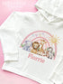 Personalised Safari Rainbow Birthday White Cotton T-Shirt, Vest, Sleepsuit or hoodie - Pink Safari Animal Rainbow, New Baby Gift Ideas