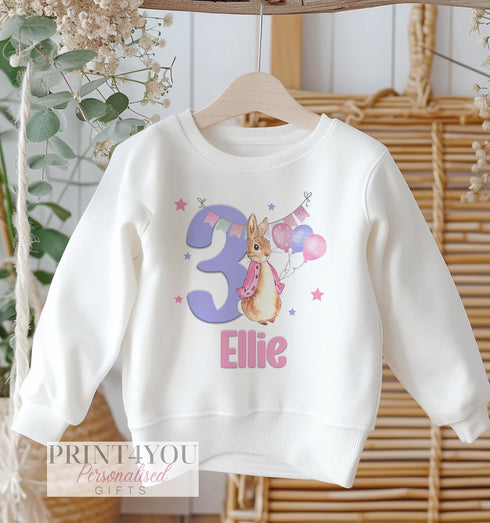 Personalised Rabbit Birthday Jumper, Birthday Sweatshirt for Children, I am One Two Three Four Five Six, Pink Bunny Jumper ANY AGE