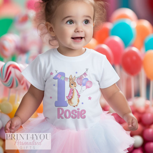 Personalised Rabbit First Birthday T-shirt, I am One, Sleepsuit, Vest or T-shirt