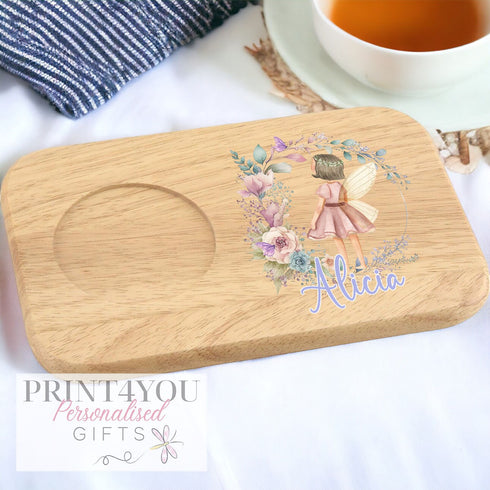 Personalised Wooden Tea and Biscuit Board - Fairy Wreath Biscuit Tray, Gift for Girls, Birthday Gift Ideas, Gifts under 10