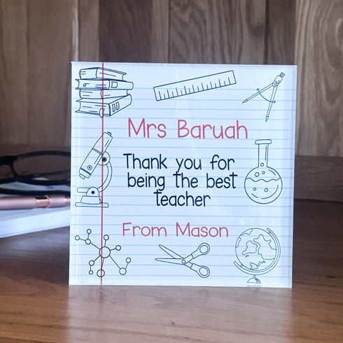 Personalised Thank You Teacher Clear Acrylic Block | 12x12cm Freestanding | Gift for teachers