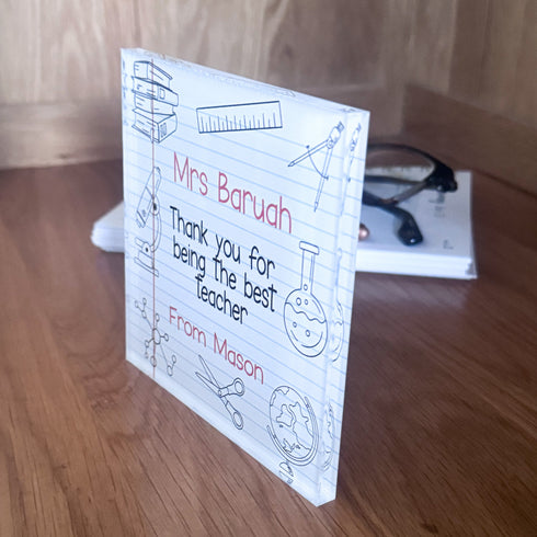 Personalised Thank You Teacher Clear Acrylic Block | 12x12cm Freestanding | Gift for teachers