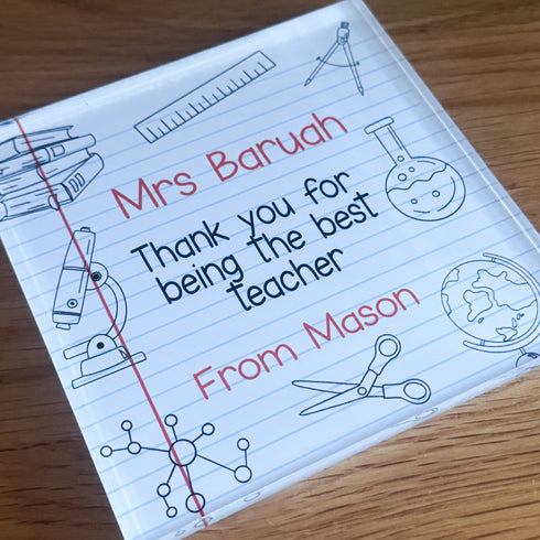 Personalised Thank You Teacher Clear Acrylic Block | 12x12cm Freestanding | Gift for teachers