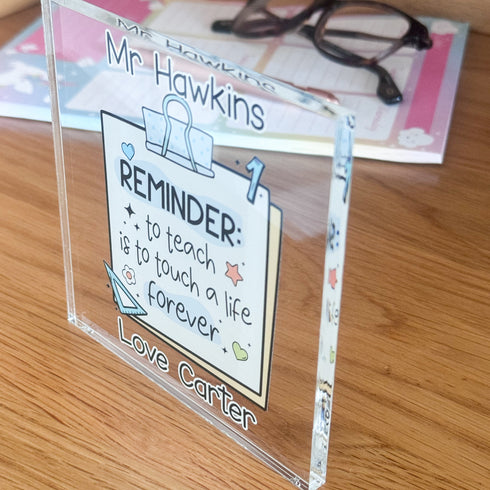 Personalised Thank You Teacher Clear Acrylic Block | 12x12cm Freestanding | Gift for teachers