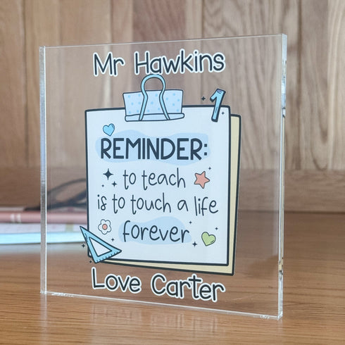 Personalised Thank You Teacher Clear Acrylic Block | 12x12cm Freestanding | Gift for teachers