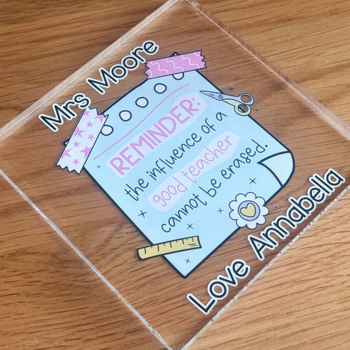 Personalised Thank You Teacher Clear Acrylic Block | 12x12cm Freestanding | Gift for teachers