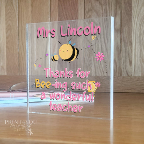 Personalised Thank You Teacher Clear Acrylic Block | 12x12cm Freestanding | Gift for teachers