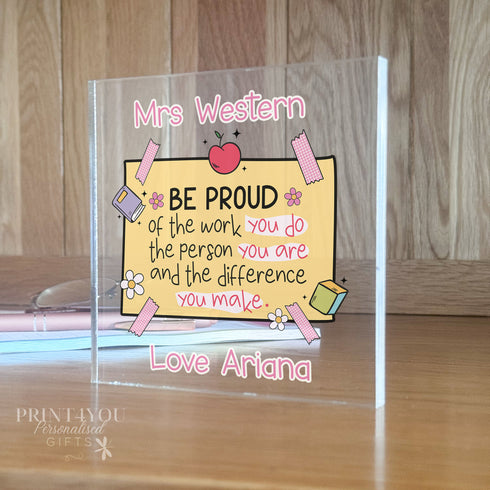 Personalised Thank You Teacher Clear Acrylic Block | 12x12cm Freestanding | Gift for teachers