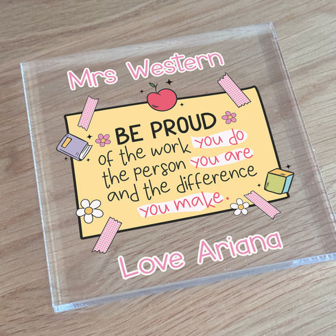 Personalised Thank You Teacher Clear Acrylic Block | 12x12cm Freestanding | Gift for teachers