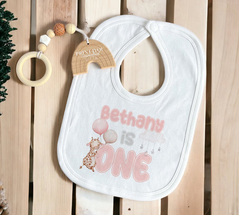 Personalised First Birthday One T-shirt, Sleepsuit and vest, Pink Giraffe First Birthday Outfit.