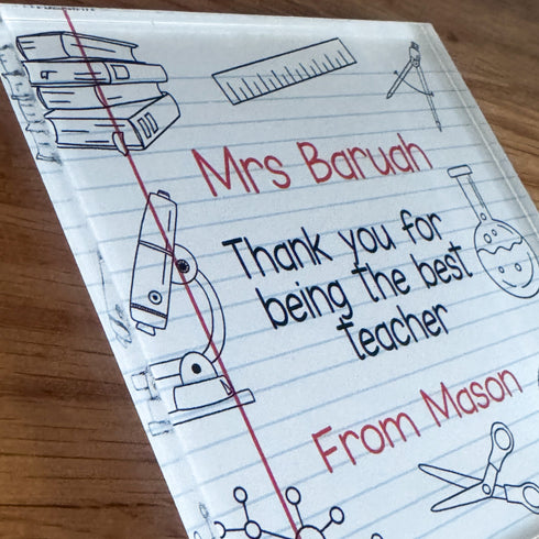 Personalised Thank You Teacher Clear Acrylic Block | 12x12cm Freestanding | Gift for teachers
