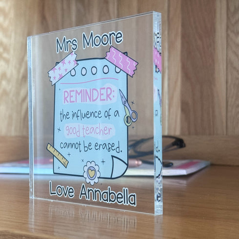 Personalised Thank You Teacher Clear Acrylic Block | 12x12cm Freestanding | Gift for teachers