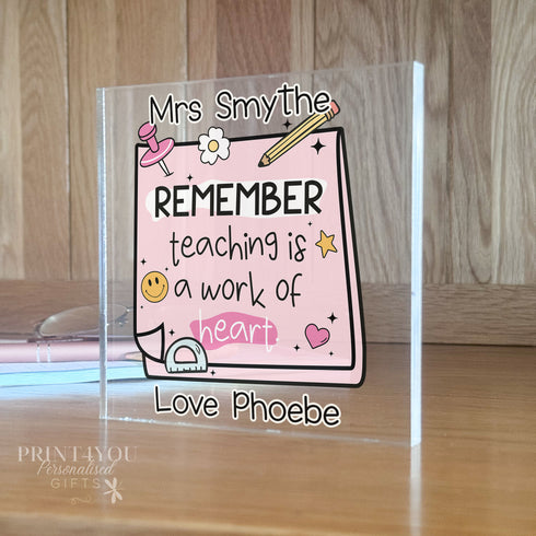 Personalised Thank You Teacher Clear Acrylic Block | 12x12cm Freestanding | Gift for teachers