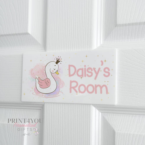 Children's Personalised Bedroom Door Plaque, White Acrylic, Princess Swan