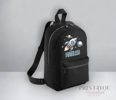 Space Rocket Personalised Kids Backpack, School Rucksack, Nursery Bag, Other colours available